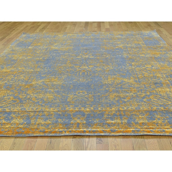 Shahbanu Rugs Hand-Loomed Orange Broken Design Wool and Silk Rug (7'9" x 10'2") - 7'9" x 10'2"