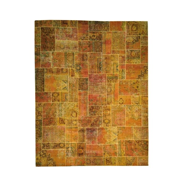 Shahbanu Rugs Hand-Knotted Pure Wool Overdyed Patchwork Oversize Oriental Rug (12'4" x 16'0") - 12'4" x 16'0"