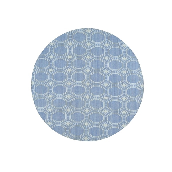 Shahbanu Rugs Flat Weave Hand-Woven Reversible Durie Kilim Round Rug (7'10" x 7'10") - 7'10" x 7'10"
