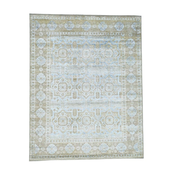 Shahbanu Rugs Hand-Knotted Silk with Oxidized Wool Mamluk Design Rug (7'10" x 10'0") - 7'10" x 10'0"