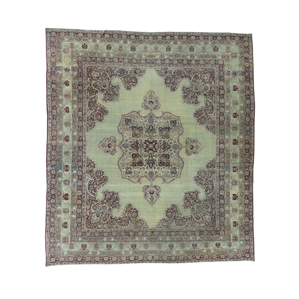 Shahbanu Rugs Antique Lavar Kerman with Natural Cranberry Dyes Oriental Rug (10'9" x 12'0") - 10'9" x 12'0"