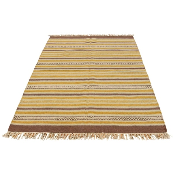 Shahbanu Rugs Striped Flat Weave Durie Kilim Hand Woven Reversible Rug (3'10" x 6'0") - 3'10" x 6'0"