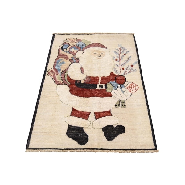 Shahbanu Rugs Hand-Knotted Pure Wool Santa Claus Peshawar Quality Rug (2'3" x 3'10") - 2'3" x 3'10"