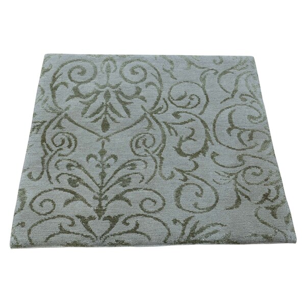Shahbanu Rugs Hand Knotted Wool and Silk Damask Design Square Oriental Rug (2'1" x 2'2") - 2'1" x 2'2"
