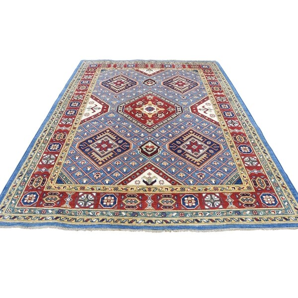 Shahbanu Rugs Sky Blue Special Kazak Pure Wool Hand-Knotted Oriental Rug (5'1" x 6'6") - 5'1" x 6'6"