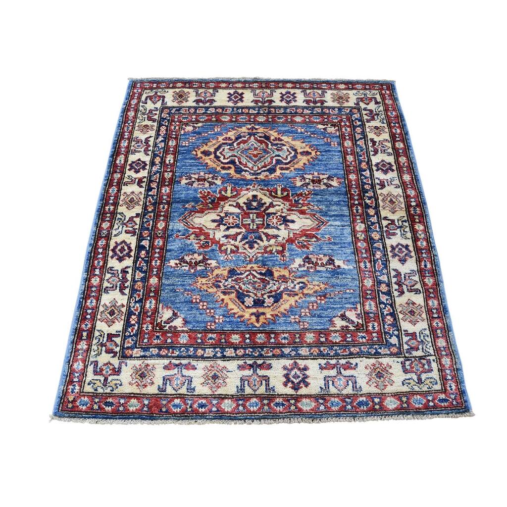 Shahbanu Rugs Super Kazak Pure Wool Geometric Design Hand-Knotted Oriental Rug (3'0" x 3'9") - 3'0" x 3'9"