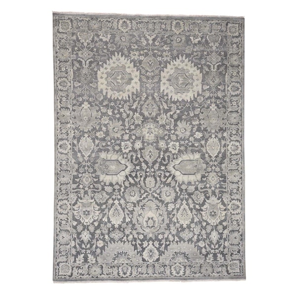 Shahbanu Rugs Silk With Oxidized Wool Hand Knotted Oushak Influence Oriental Rug (9'0" x 12'4") - 9'0" x 12'4"