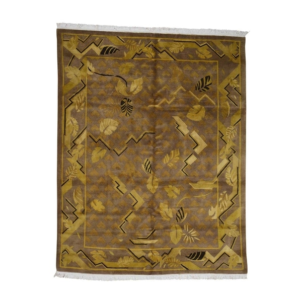 Shahbanu Rugs Hand Knotted Pure Wool Gold Tibetan Oriental Rug (7'8" x 9'7") - 7'8" x 9'7"