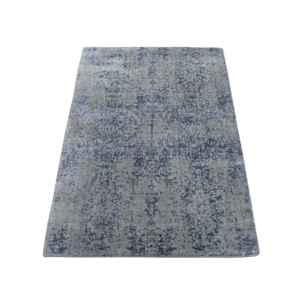 Shahbanu Rugs Hand-Loomed Tone on Tone Abstract Design Wool and Silk Oriental Rug (2'0" x 3'0") - 2'0" x 3'0"