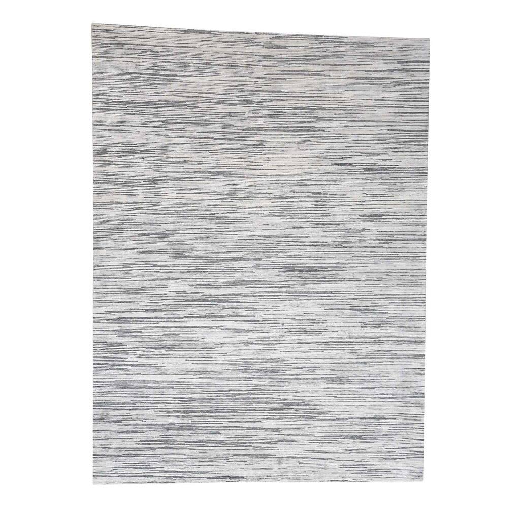 Shahbanu Rugs Silk with Oxidized Wool Gabbeh Design Hi-Lo Pile Oriental Rug (9'1" x 12'3") - 9'1" x 12'3"