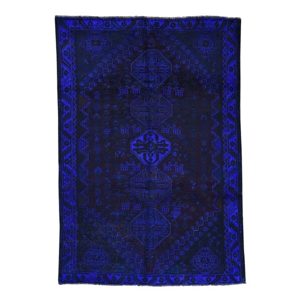 Shahbanu Rugs Overdyed Worn Down Persian Shiraz Hand Knotted Oriental Rug (5'6" x 7'10") - 5'6" x 7'10"