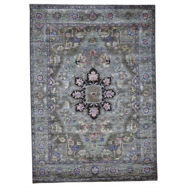 Shahbanu Rugs Hand-Knotted Heriz Design Wool and Silk Plush Oriental Rug (5'0" x 7'0") - 5'0" x 7'0"