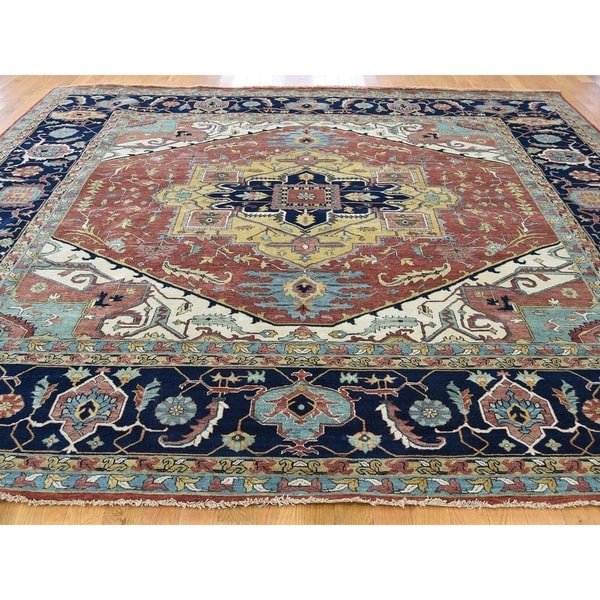 Shahbanu Rugs Antiqued Heriz Re-Creation Pure Wool Hand-Knotted Square Oriental Rug (10'0" x 10'1") - 10'0" x 10'1"