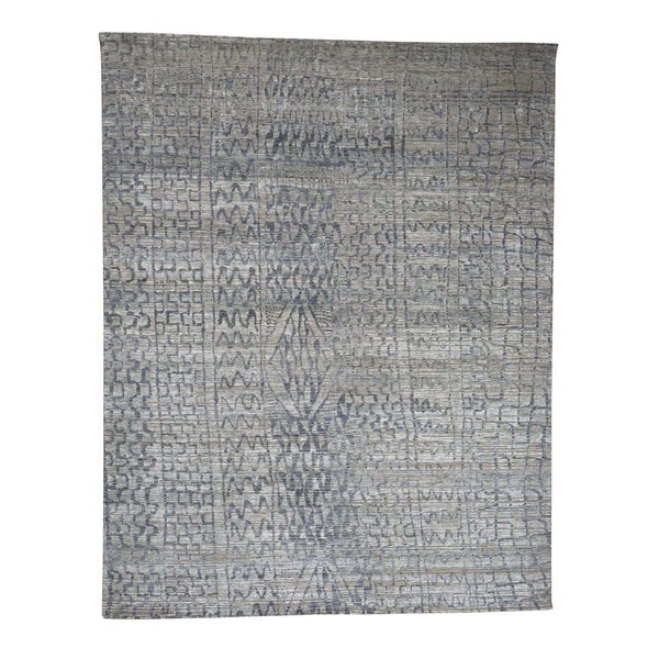 Shahbanu Rugs THE ERASED MOROCCAN Silk with Oxidized Wool Hand-Knotted Oriental Rug (8'0" x 10'1") - 8'0" x 10'1"