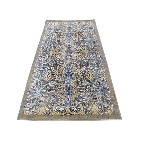 Shahbanu Rugs Hand-Knotted Silk with Oxidized Wool Transitional Sarouk Oriental Rug (2'8" x 6'0") - 2'8" x 6'0"