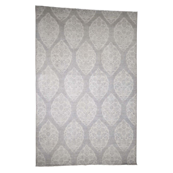 Shahbanu Rugs Long And Narrow Peshawar Flower Design Grey Hand-Knotted Oriental Rug (8'8" x 13'4") - 8'8" x 13'4"