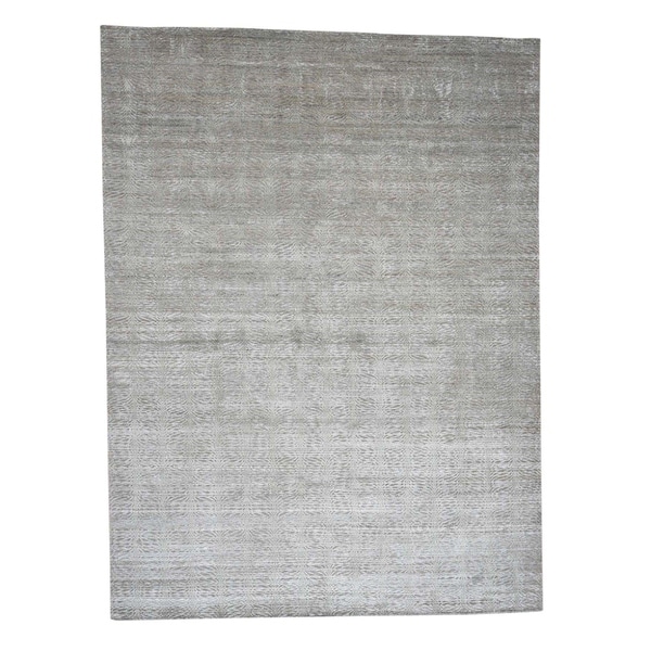 Shahbanu Rugs Real Silk with Oxidized Wool Tone on Tone Hand-Knotted Oriental Rug (9'10" x 13'10") - 9'10" x 13'10"