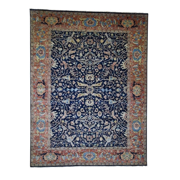Shahbanu Rugs Heriz Re-Creation All Over Design Pure Wool Hand-Knotted Oriental Rug (8'10" x 11'10") - 8'10" x 11'10"