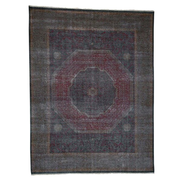 Shahbanu Rugs Vintage, Look Mamluk Zero Pile Shaved Low Worn Wool, Rug (9'6" x 14'0") - 9'6" x 14'0"