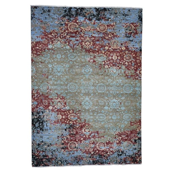 Shahbanu Rugs Modern Broken Pattern Transitional Design Hand Knotted Oriental Rug (9'0" x 12'10") - 9'0" x 12'10"