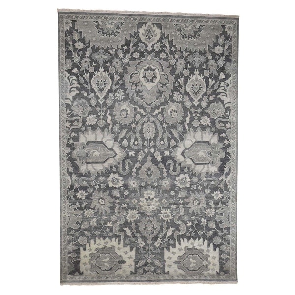 Shahbanu Rugs Hand-Knotted Oushak Influence Silk with Oxidized Wool Oriental Rug (6'0" x 9'0") - 6'0" x 9'0"