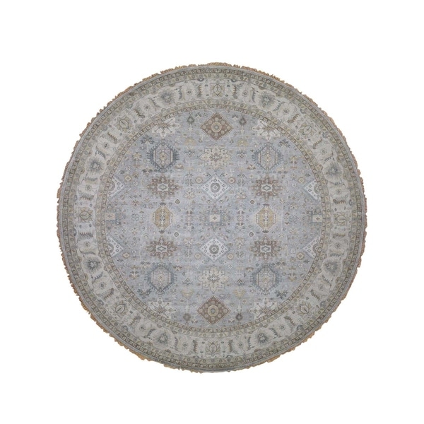 Shahbanu Rugs Hand-Knotted Karajeh 100 Percent Wool Oriental Round Rug (8'0" x 8'0") - 8'0" x 8'0"