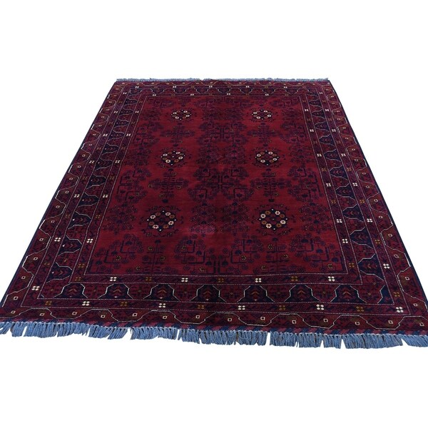 Shahbanu Rugs Hand-Knotted Pure Wool Red Afghan Qunduz Oriental Rug (5'0" x 6'6") - 5'0" x 6'6"