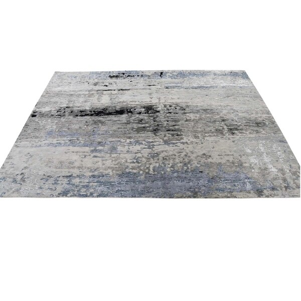Shahbanu Rugs Hand-Knotted Abstract Design Hi-Lo Pile Wool And Silk Oriental Rug (5'1" x 6'1") - 5'1" x 6'1"