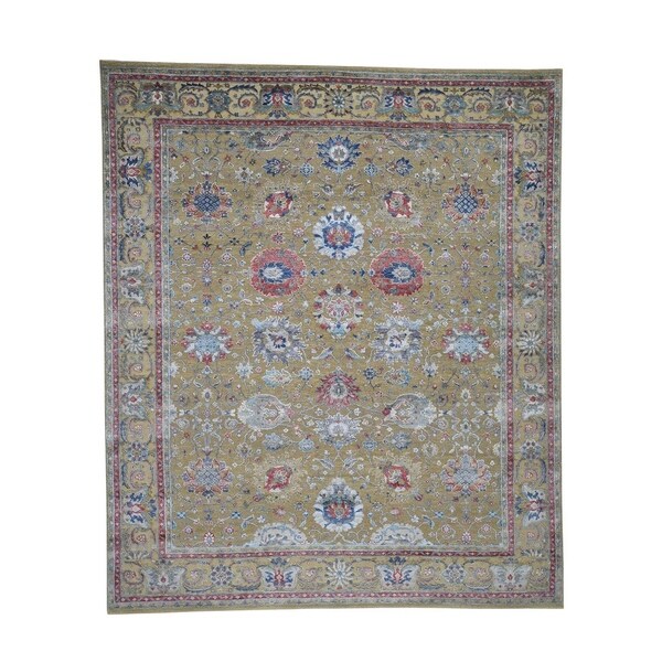Shahbanu Rugs Textured Ancient Sultanabad Design Silk With Oxidized Wool Rug (8'1" x 9'7") - 8'1" x 9'7"