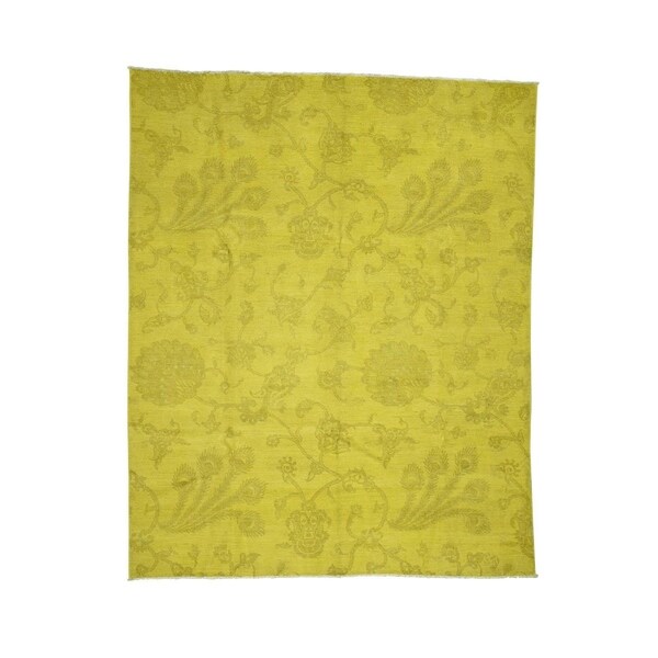 Shahbanu Rugs Overdyed Peshawar Pure Wool Hand Knotted Oriental Rug (8'2" x 10'0") - 8'2" x 10'0"