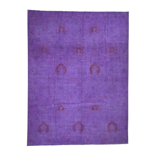 Shahbanu Rugs Overdyed Peshawar Pure Wool Hand Knotted Oriental Rug (9'2" x 12'0") - 9'2" x 12'0"