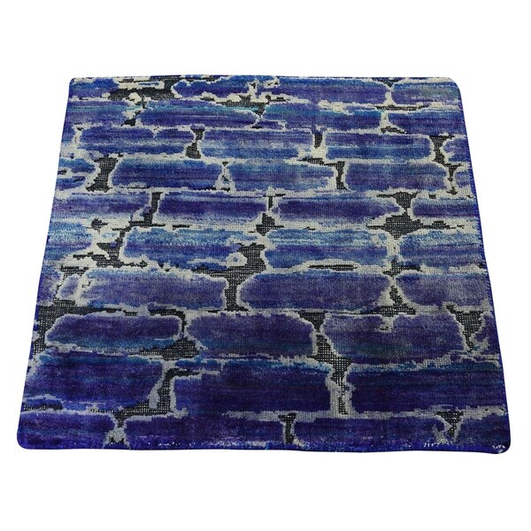 Shahbanu Rugs DIMINISHING BRICKS Sari Silk with Oxidized Wool Hand-Knotted Oriental (2'0" x 2'0") - 2'0" x 2'0"