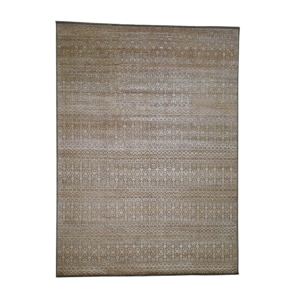 Shahbanu Rugs Gabbeh Design Art Silk With Oxidized Wool Hand-Knotted Oriental Rug (9'0" x 12'2") - 9'0" x 12'2"