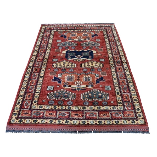 Shahbanu Rugs Afghan Ersari Pure Wool Hand-Knotted Oriental Rug (4'0" x 5'7") - 4'0" x 5'7"