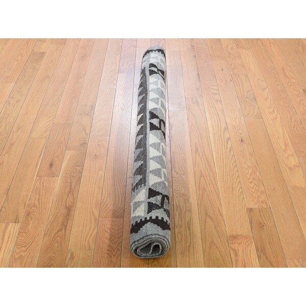 Shahbanu Rugs Undyed Natural Wool Afghan Kilim Reversible Hand Woven Oriental Rug (4'1" x 6'0") - 4'1" x 6'0"