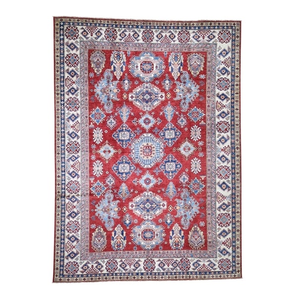 Shahbanu Rugs Super Kazak Pure Wool Geometric Design Hand-Knotted Oriental Rug (8'7" x 12'0") - 8'7" x 12'0"
