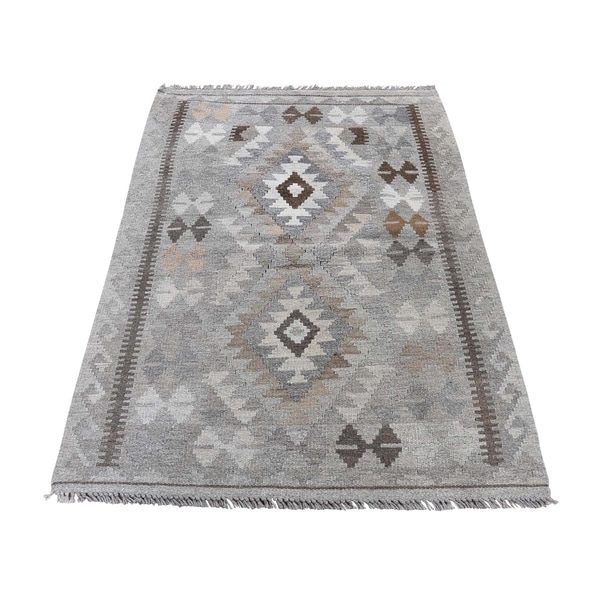Shahbanu Rugs Undyed Natural Wool Afghan Kilim Reversible Hand Woven Oriental Rug (2'7" x 3'10") - 2'7" x 3'10"