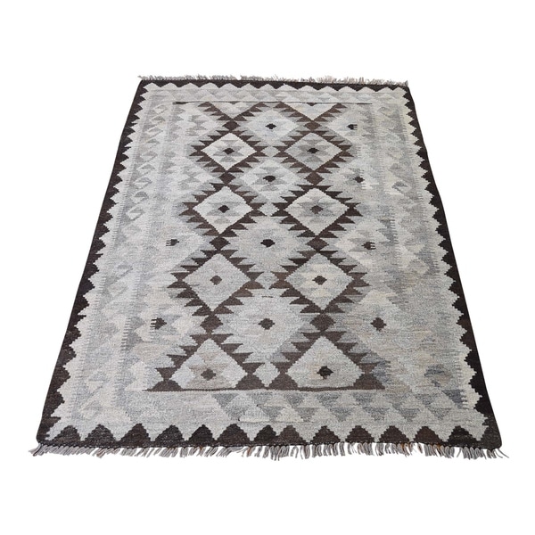 Shahbanu Rugs Undyed Natural Wool Afghan Kilim Reversible Hand Woven Oriental Rug (3'5" x 5'0") - 3'5" x 5'0"