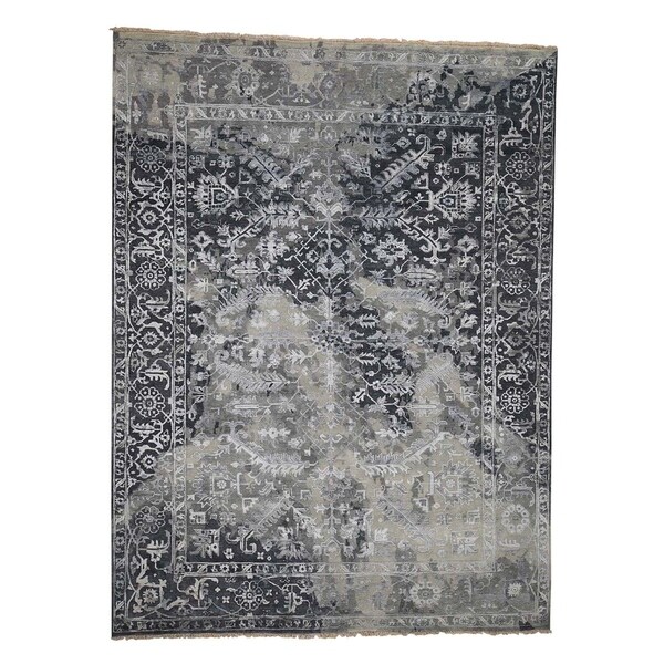 Shahbanu Rugs Broken Persian Heriz All Over Design Wool And Silk Hand-Knotted Rug (9'0" x 12'0") - 9'0" x 12'0"