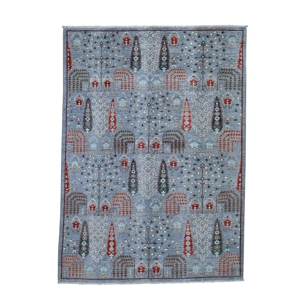 Shahbanu Rugs Peshawar Willow And Cypress Tree Design Hand-Knotted Oriental Rug (5'1" x 7'0") - 5'1" x 7'0"