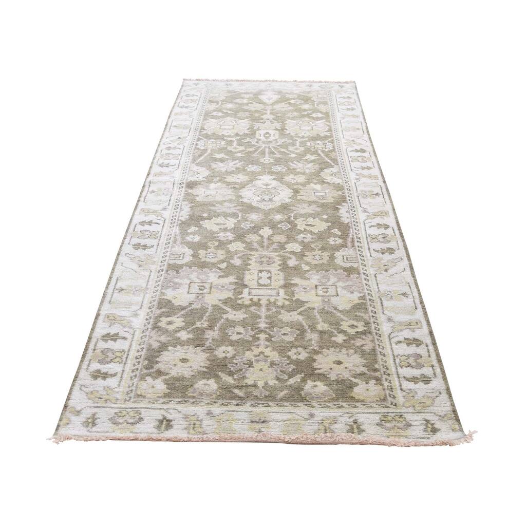 Shahbanu Rugs Indo Oushak Pure Wool Hand-Knotted Runner Oriental Rug (3'2" x 9'9") - 3'2" x 9'9"