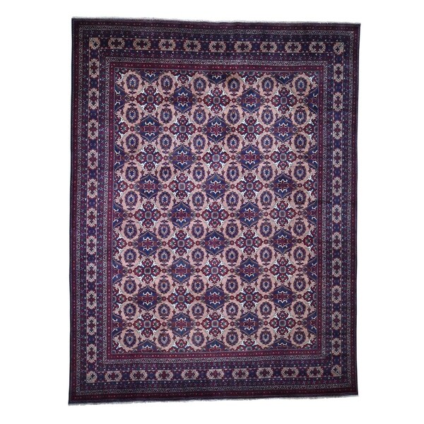 Shahbanu Rugs Afghan Khamyab repetitive Design Silky Wool Hand Knotted Oriental Rug (10'0" x 12'9") - 10'0" x 12'9"