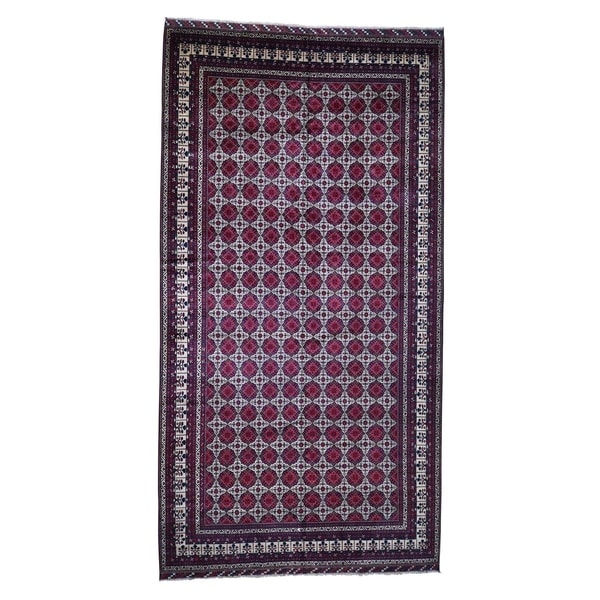 Shahbanu Rugs Gallery Size Afghan Khamyab Pure Wool Hand Knotted Oriental Rug (10'0" x 19'2") - 10'0" x 19'2"