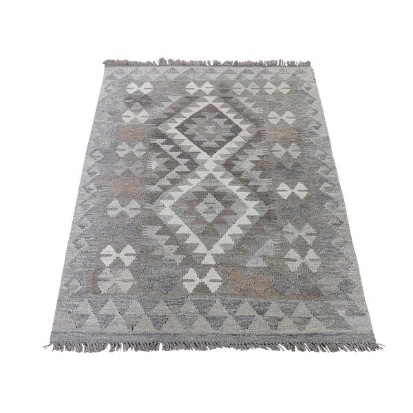 Shahbanu Rugs Undyed Natural Wool Afghan Kilim Reversible Hand Woven Oriental Rug (2'7" x 4'0") - 2'7" x 4'0"