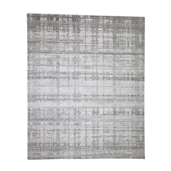 Shahbanu Rugs Hand Spun Undyed Natural Wool Modern Hand-Knotted Oriental Rug (8'0" x 9'10") - 8'0" x 9'10"