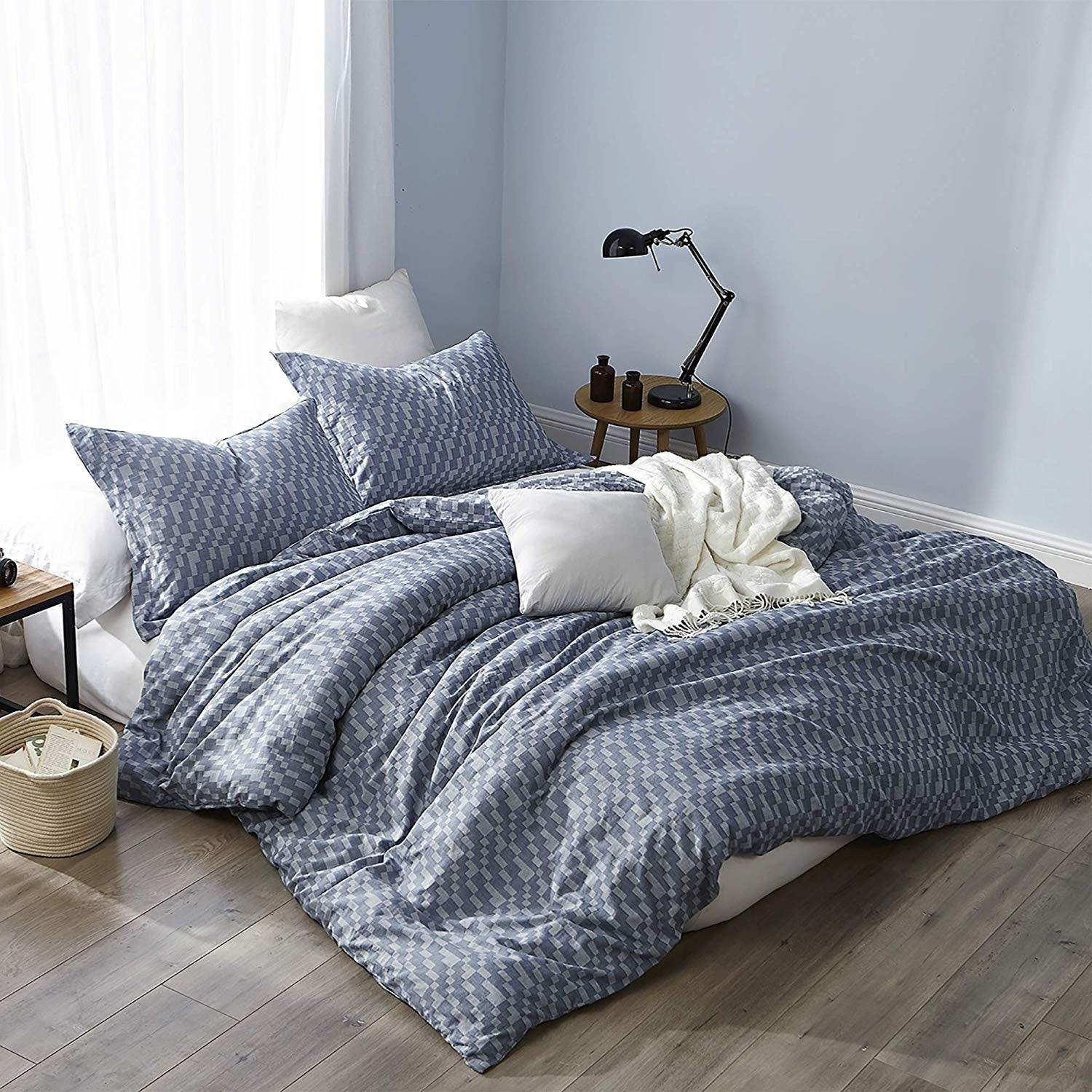 Shop Navy Slate Oversized Duvet Cover 100 Yarn Dyed Cotton