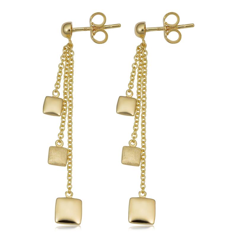 14k Yellow or Rose Gold Polished Textured Square Drop earrings