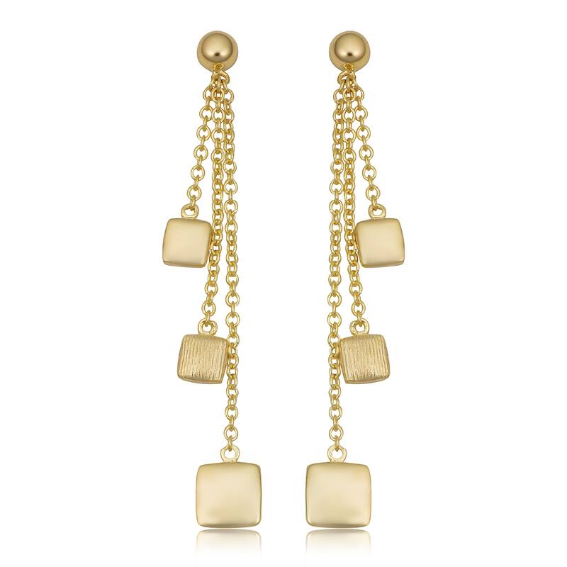 14k Yellow or Rose Gold Polished Textured Square Drop earrings - Yellow