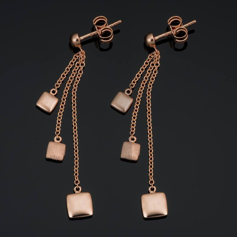 14k Yellow or Rose Gold Polished Textured Square Drop earrings
