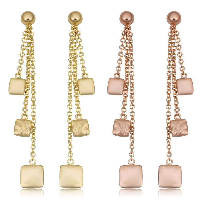 14k Yellow or Rose Gold Polished Textured Square Drop earrings